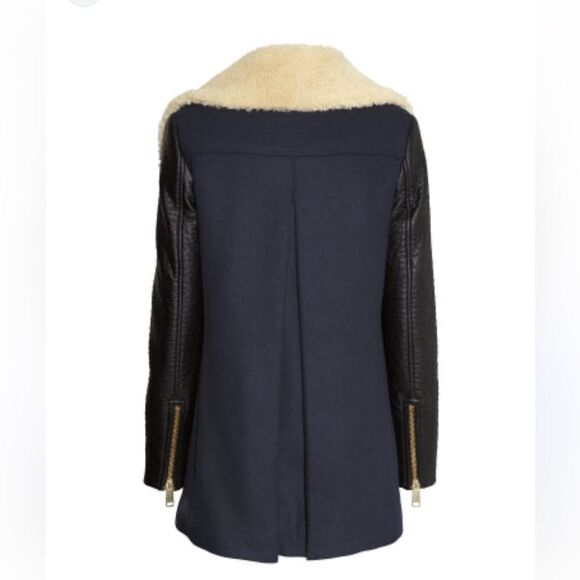 H&M Faux Leather Sleeve Faux Shearling Collar Coat - Picture 3 of 10
